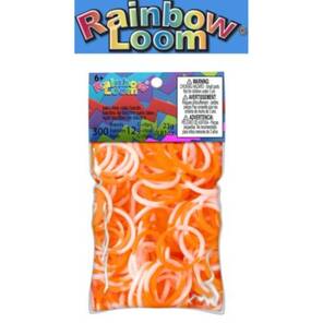 RAINBOW LOOM - 300'lü El Yapımı Bileklik Lastikleri - Turuncu/Beyaz