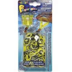 RAINBOW LOOM - Sarı/Siyah/Beyaz Lastik Kiti + Anahtarlık